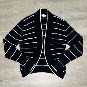 MaxMara Black White Striped Wool Cashmere Open Cardigan Sweater Italy Size Small